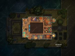 Second floor of a four floor mansion battle map by Angela Maps for TTRPGs like D&D. Setup and ready to play in FVTT or FGU.