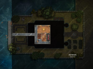 Basement of a four floor mansion battle map by Angela Maps for TTRPGs like D&D. Setup and ready to play in FVTT or FGU.
