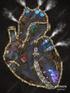 Mechaheart steampunk power plant battle map for D&D