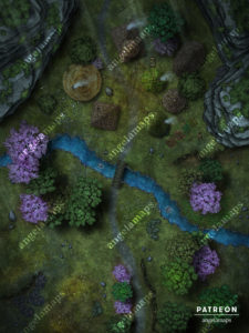 Mountain village battle map at night for D&D or Pathfinder
