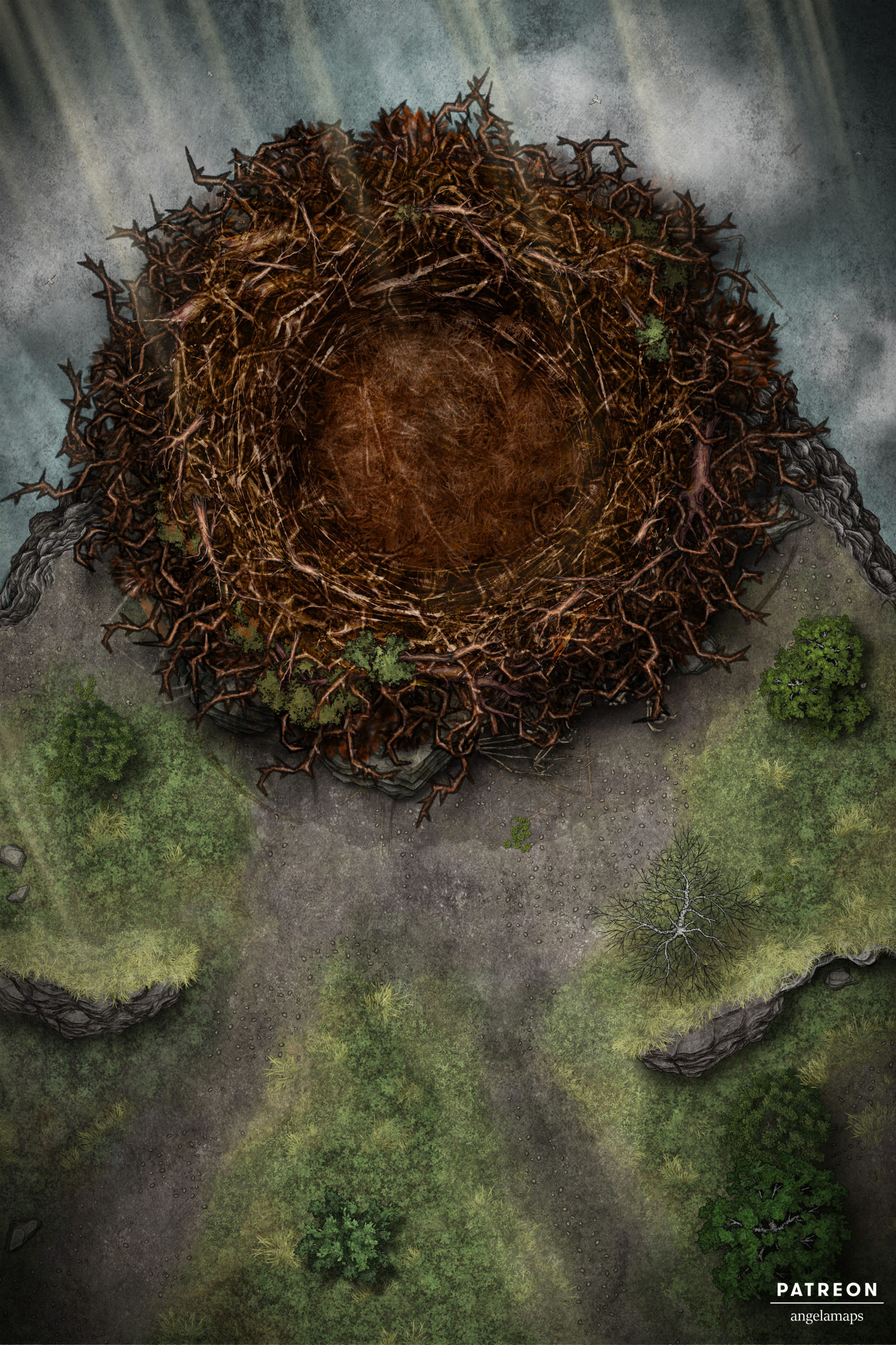 Giant empty nest battle map for TTRPGs