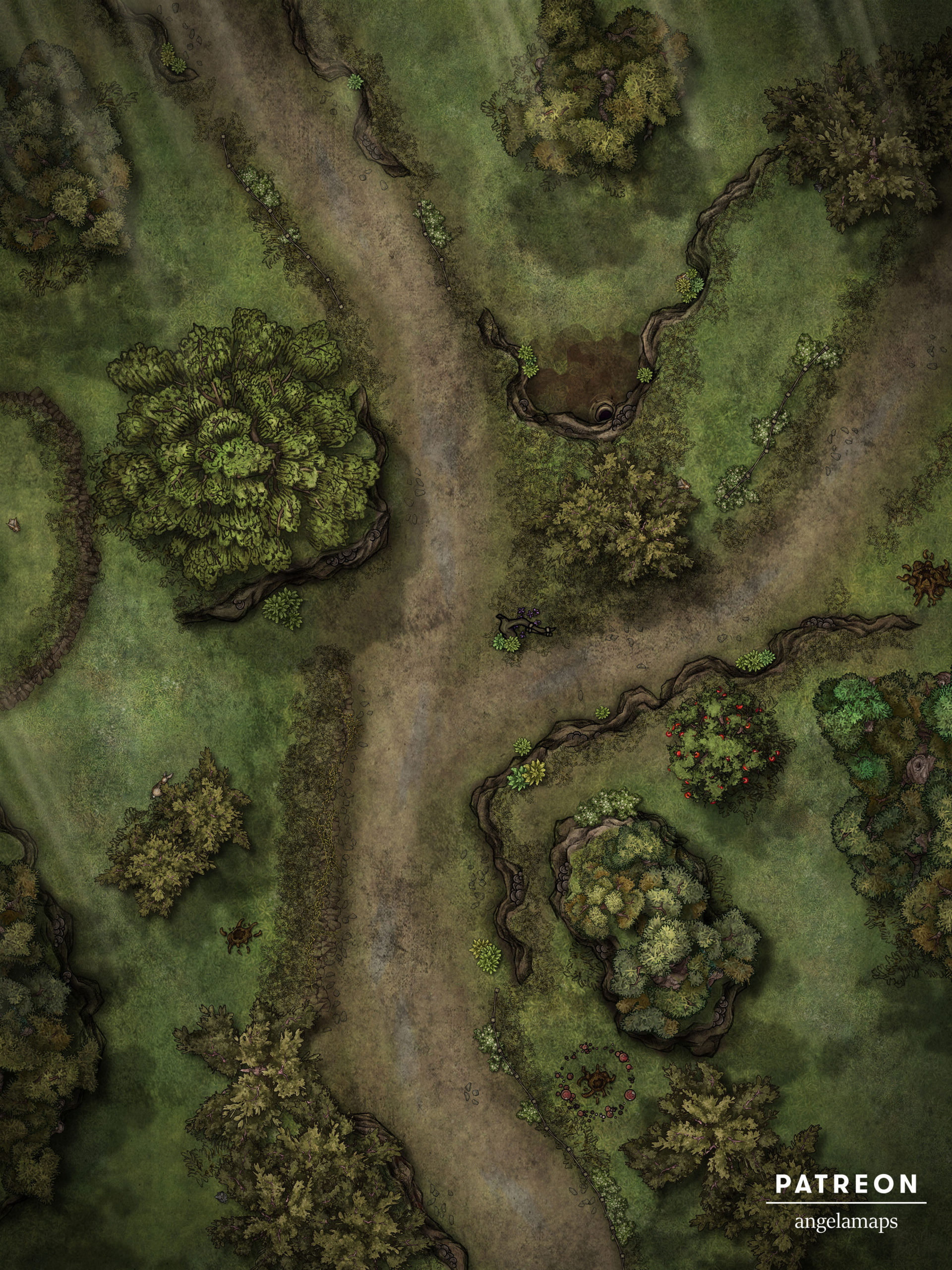 Crossroads in a forest battle map from Angela Maps