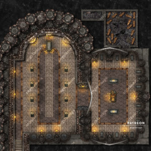 The grand tomb of the queen, attended by candle vigil. Battle map for TTRPGs