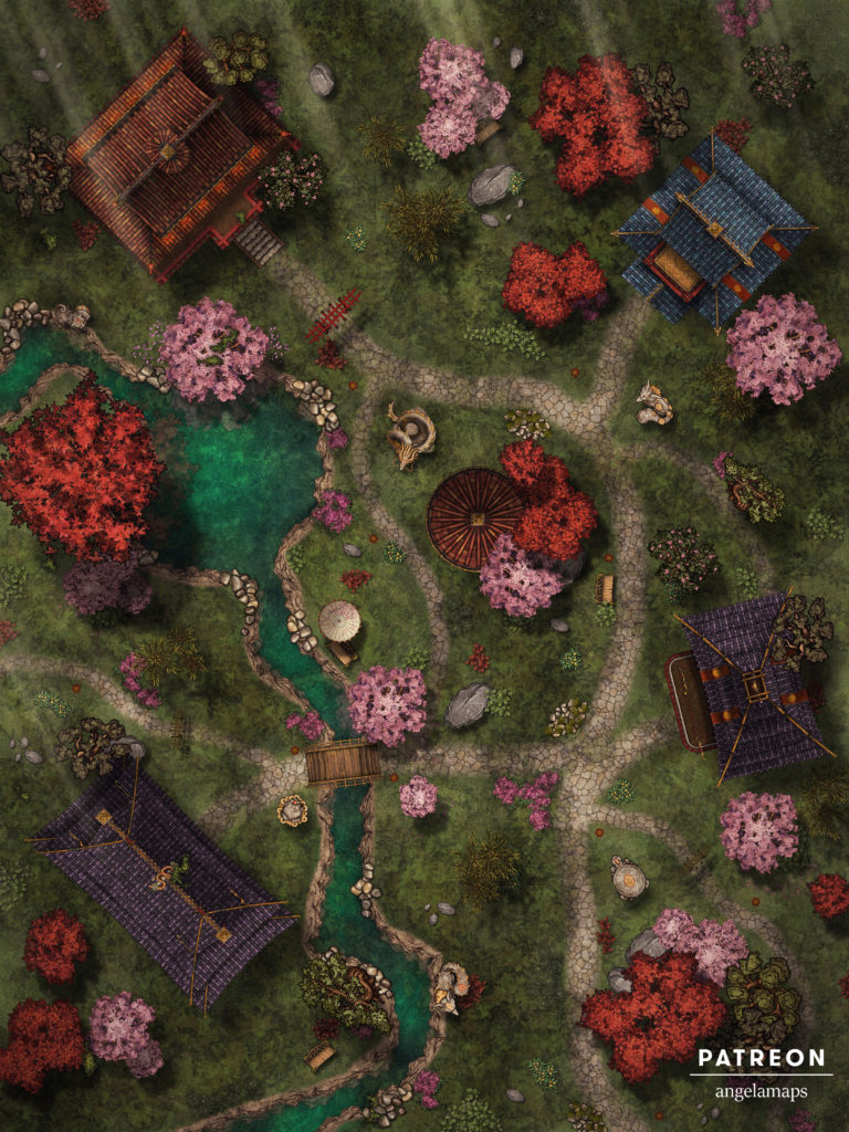 Eastern Village battle map for TTRPGs