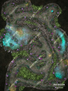 Beautiful druid cave battle map for TTRPGs