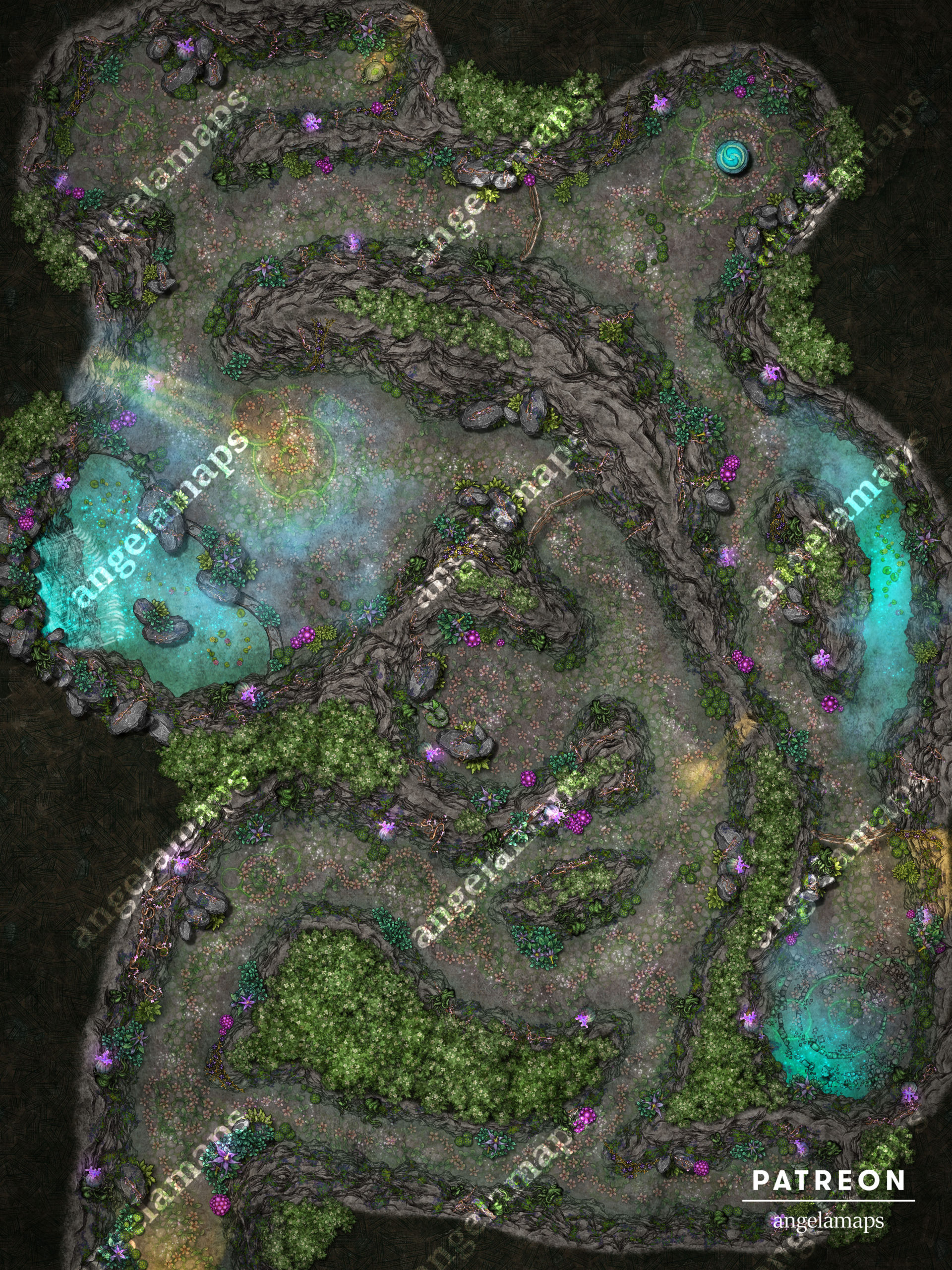 Beautiful Druid Cave Battle Map For Ttrpgs Angela Maps Free Static And Animated Battle 2547