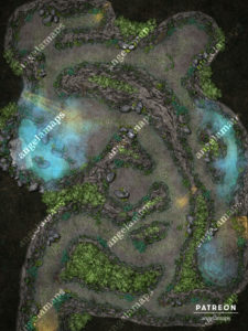 Green living cave battle map for TTRPGs