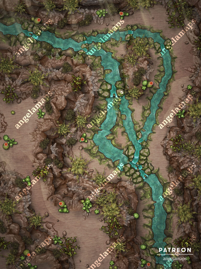 River canyon battle map, animated, for TTRPGs