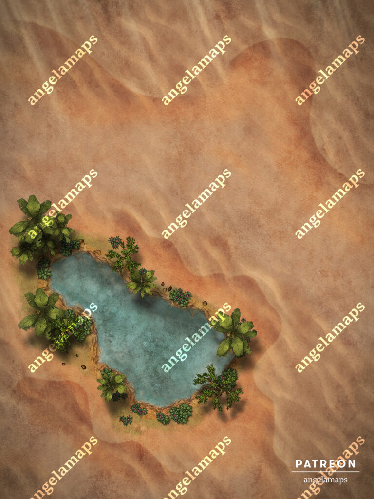 Desert Oasis battle map for TTRPGs