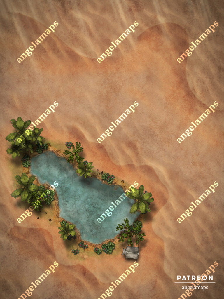 Desert Oasis camp battle map for D&D