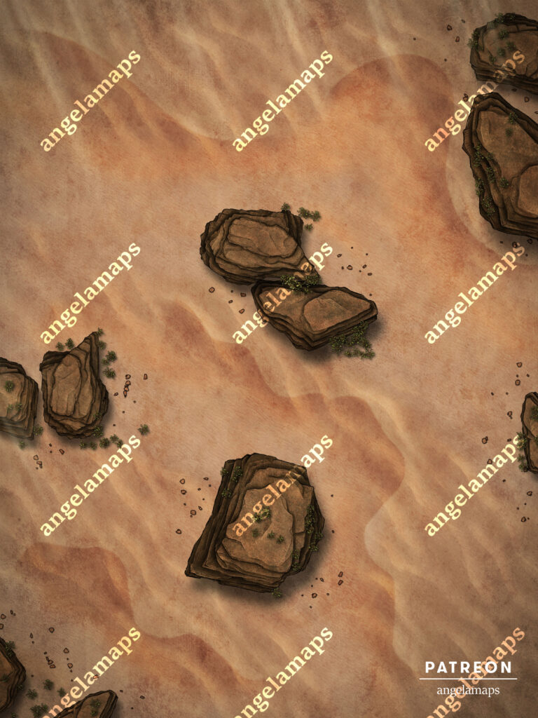 Rocky desert battle map for D&D, pathfinder and other TTRPGs