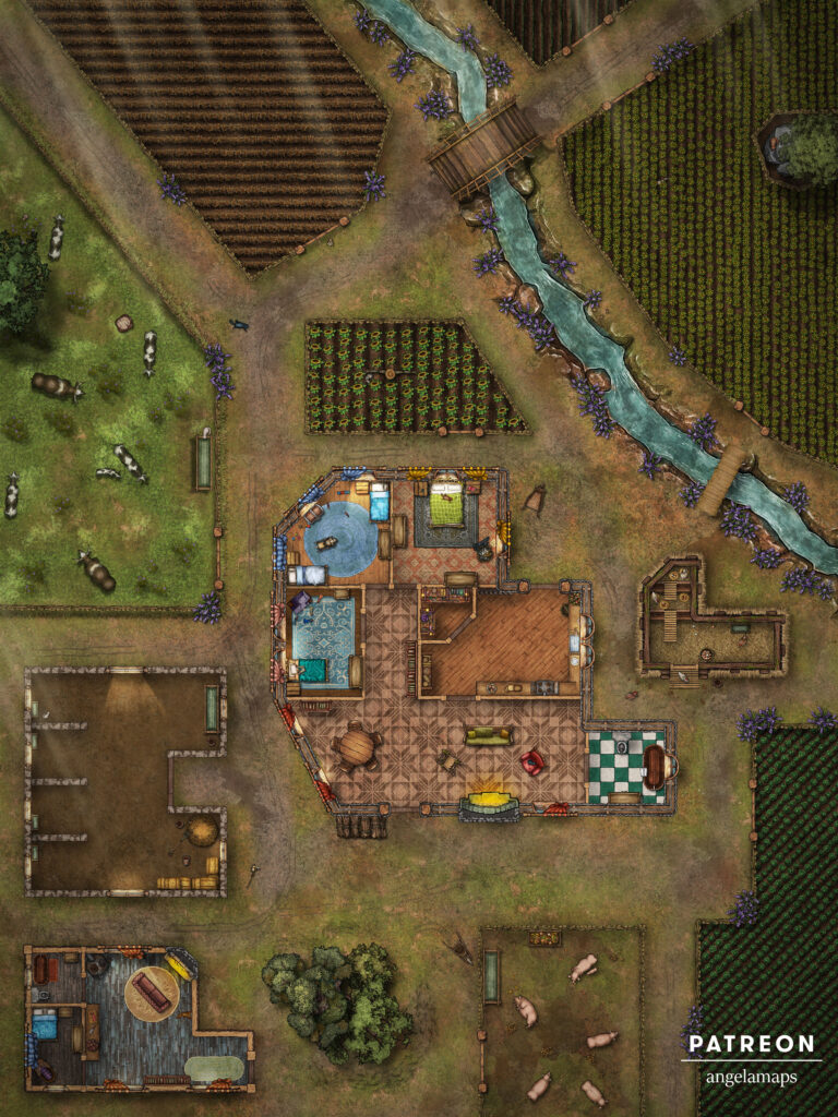Beautiful farm battle map for TTRPGs