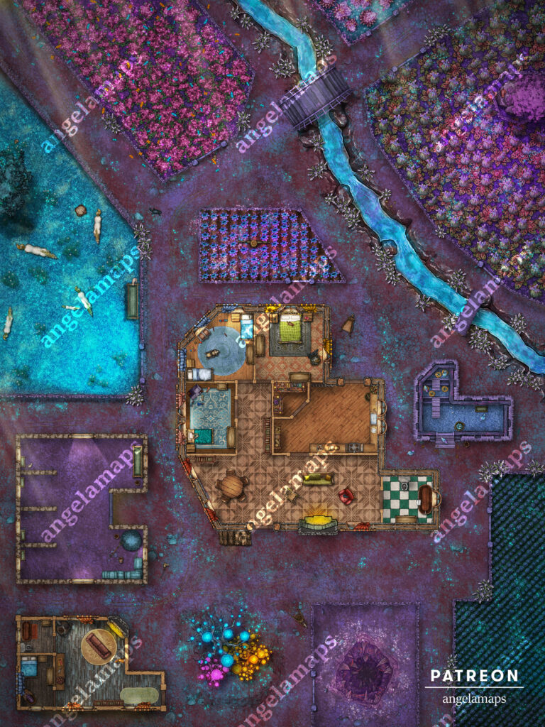 Cute farm battle map in the feywild for TTRPGs