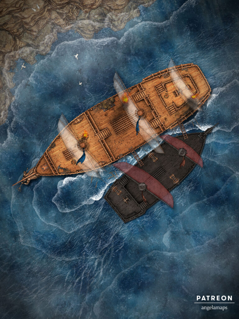 Ship Boarding TTRPG battle map