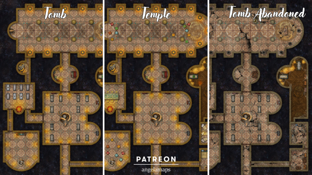 Preview of dragon temple, dragon tomb, and abandoned tomb battle maps