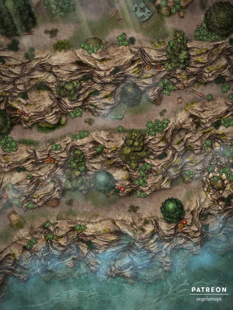 Cliffside animated free battle map from Angela Maps