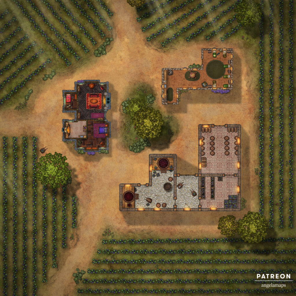 Large 60 x 60 vineyard battle map for TTRPGs