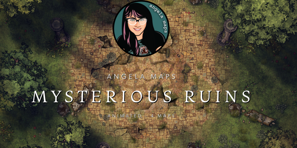 Mysterious Ruins animated battle map pack by Angela Maps for TTRPGs