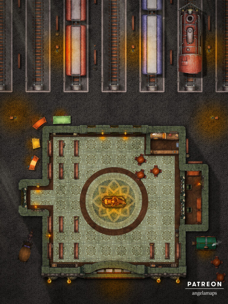 Central Railway - train station battle map. For ttrpgs, maybe ebberon?