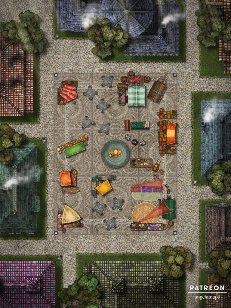 city marketplace battle map for ttrpgs