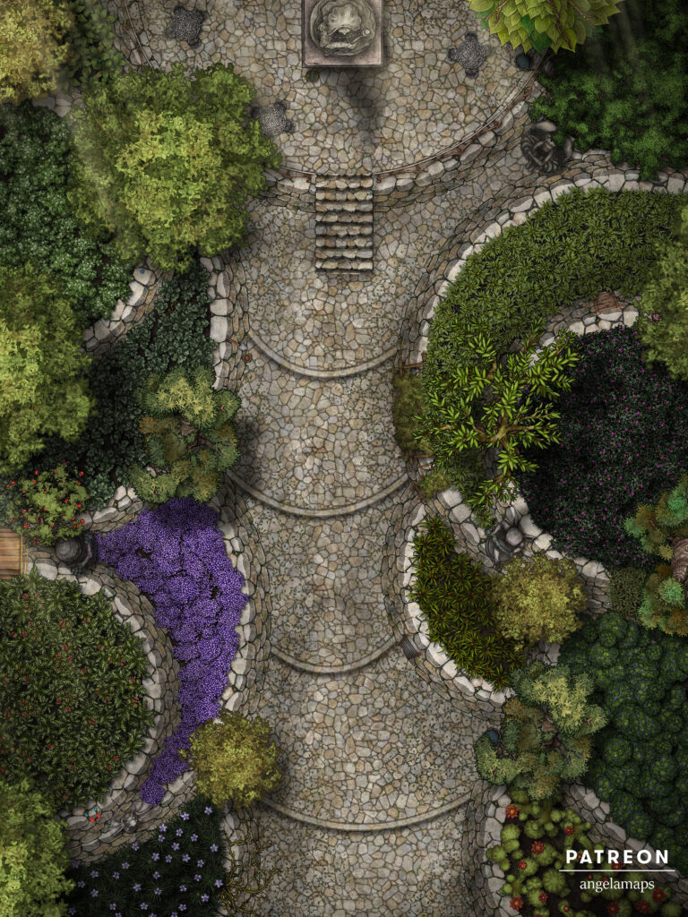 Beautiful tiered gardens free battle map for ttrpgs