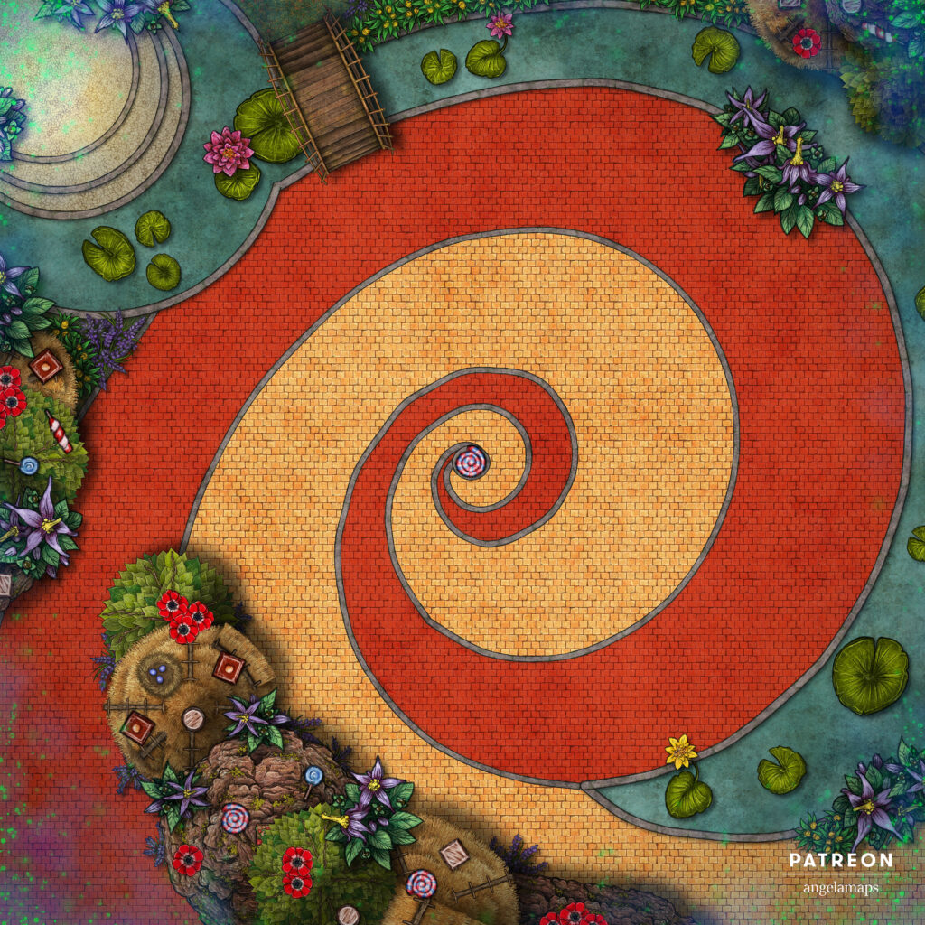 Yellow brick road in munchkinland, wizard of oz, battle map for ttrpgs