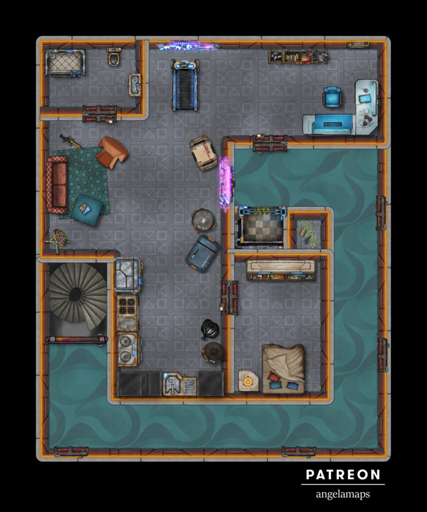 Apartment - cyber/modern battle map for an apartment