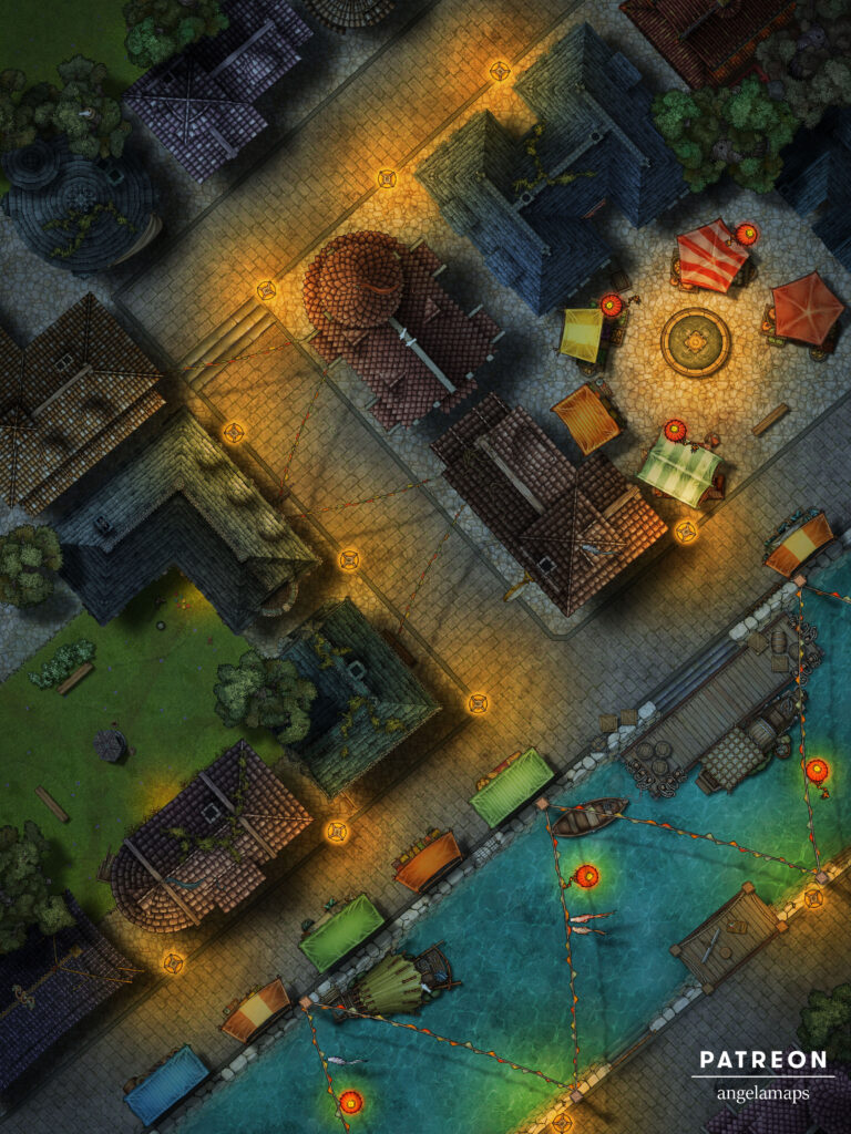 City streets with a canal battle map, animated