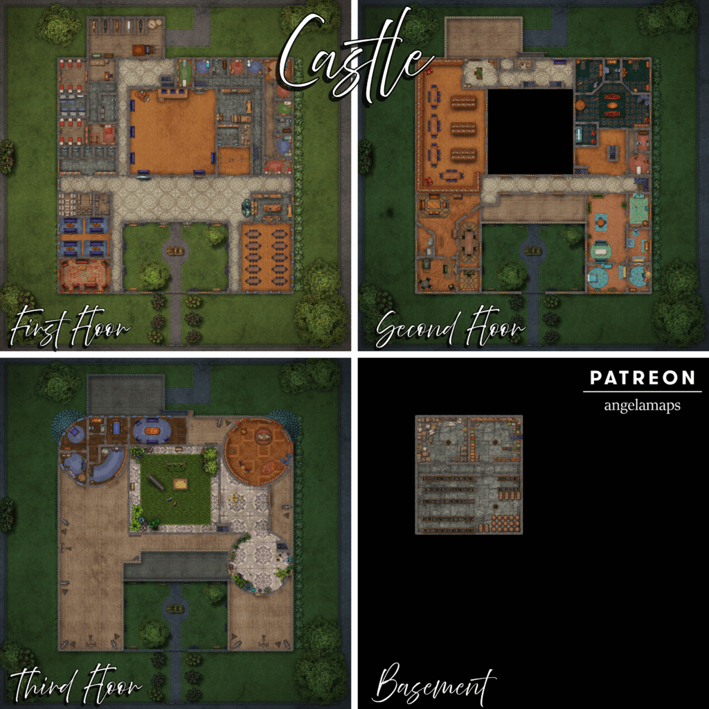 Castle battle map with 3 stories plus a basement.