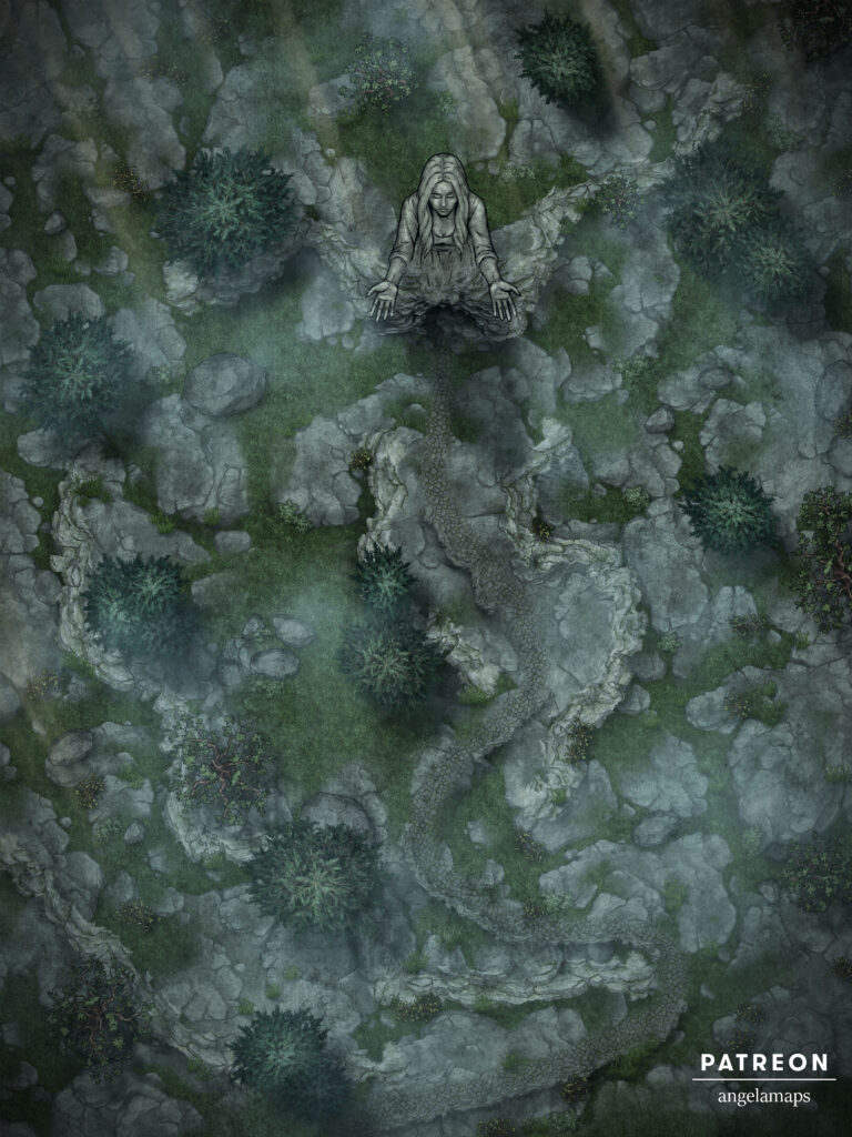 Giant goddess statue on a mountain battle map