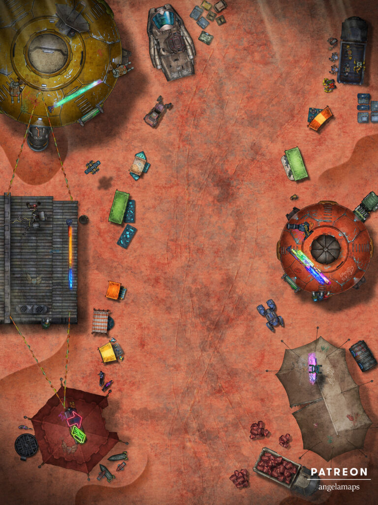 Sci-Fi aniamted battle map trading post for TTRPGs