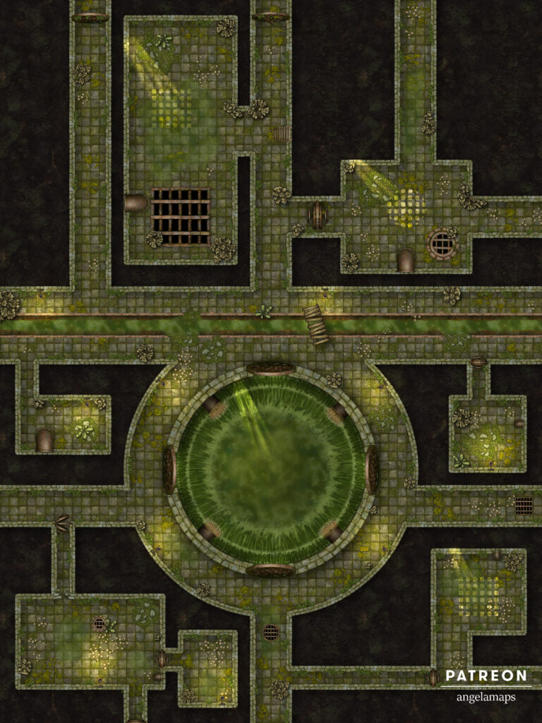 City Sewer battle map for TTRPGs