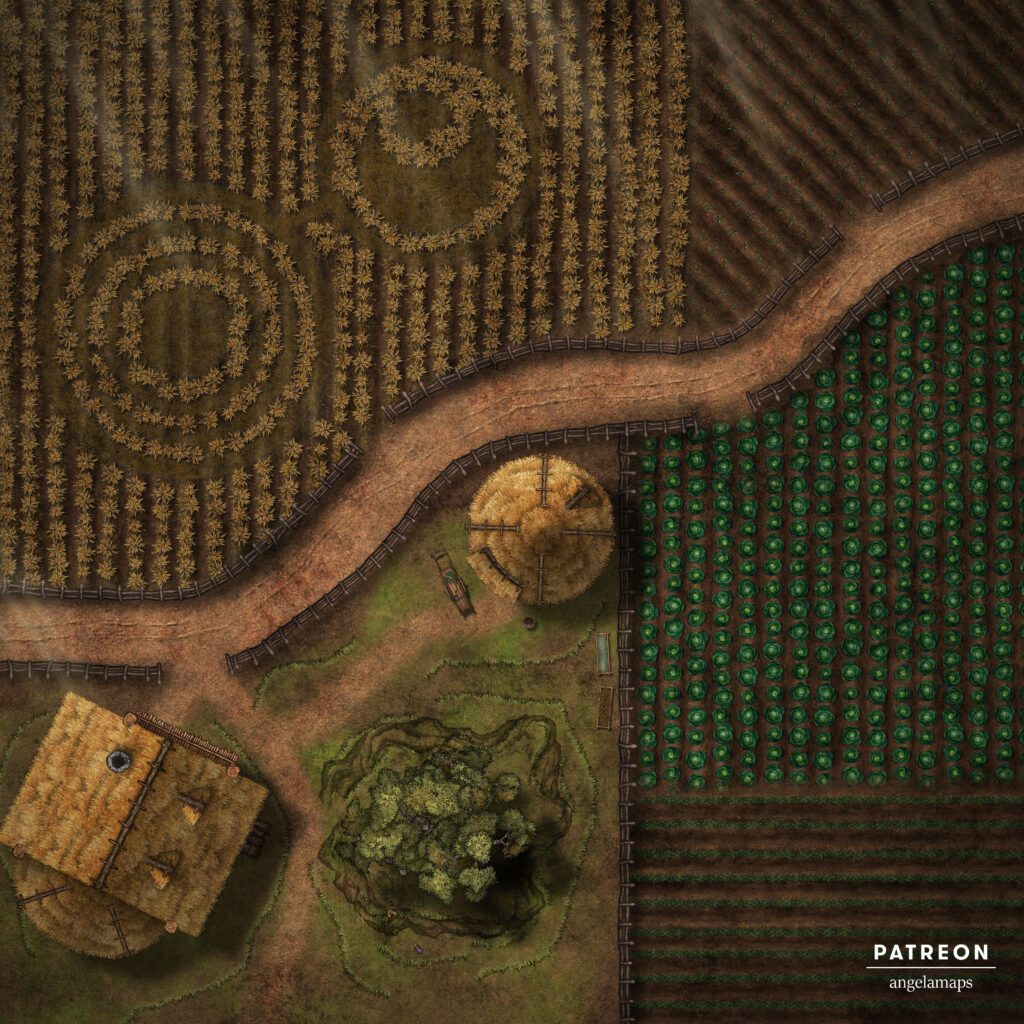 Crop Circles in a field battle map for TTRPGs